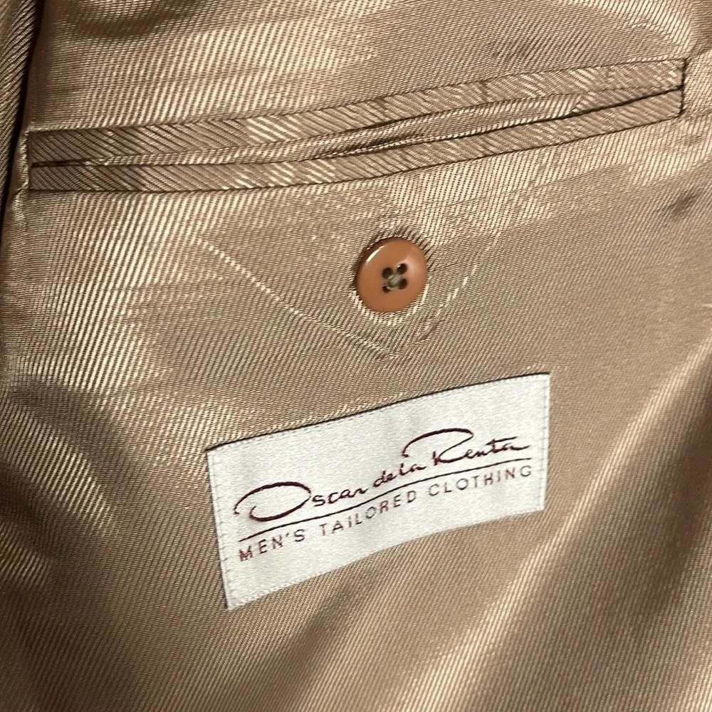Oscar De La Renta‎ Mens 44R Wool Jacket Brown Houndstooth Dark Academia Blazer